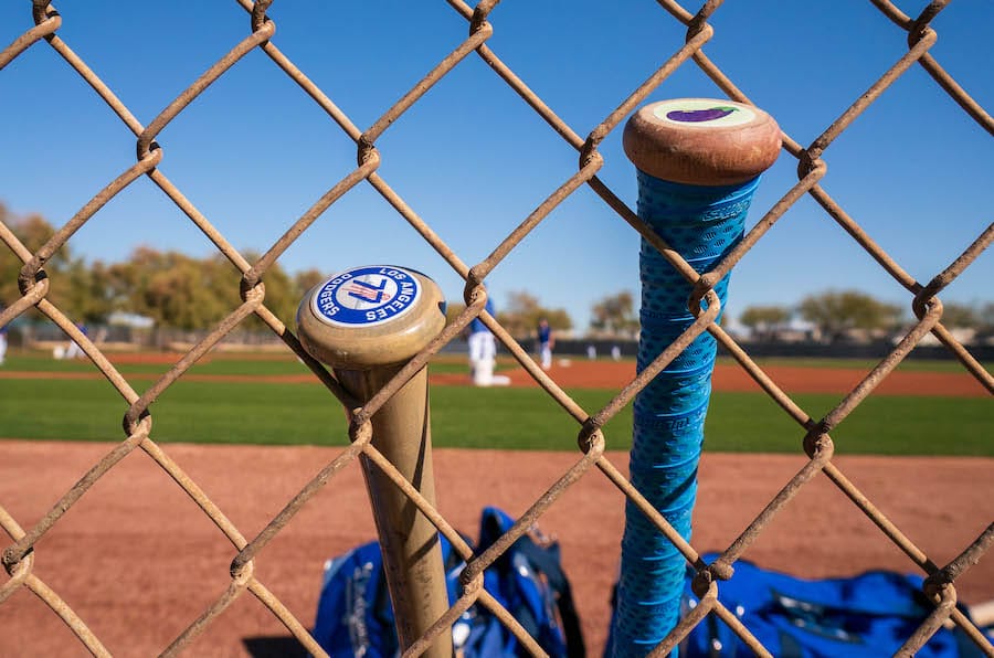 James Outman bats, Camelback Ranch practice field view, 2023 Spring Training