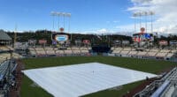 Dodger Stadium view, tarp, 2023 Opening Day