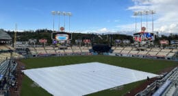 Dodger Stadium view, tarp, 2023 Opening Day