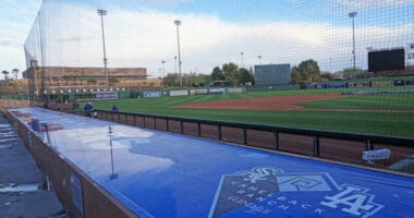 Dodgers dugout, Camelback Ranch view, 2023 Spring Training