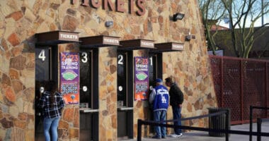 Dodgers fans, Camelback Ranch tickets booth, 2023 Spring Training