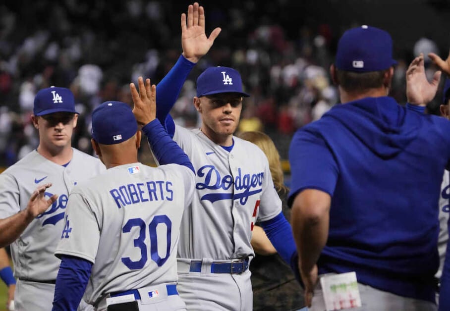 Aaron Bates, Freddie Freeman, Evan Phillips, Dave Roberts, Dodgers win