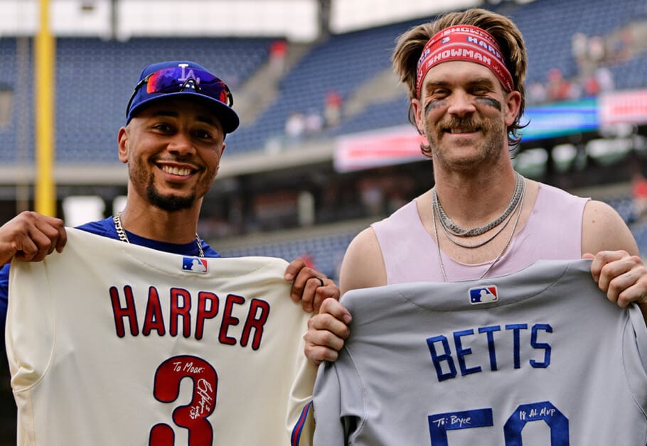 Dodgers Star Mookie Betts Swaps Jerseys with Phillies Bryce Harper