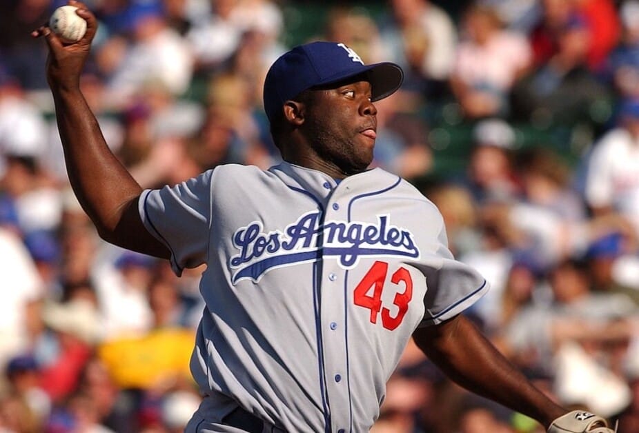 Los Angeles Dodgers relief pitcher Eric Gagne threw briefly