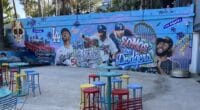 Austin Barnes, Mookie Betts, Clayton Kershaw, Will Smith, 2020 World Series, Dodger Stadium mural, Jonas Never