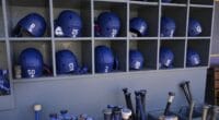 Dodgers helmets, bat rack, 2023 NLDS