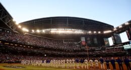 Dodgers lined up, Chase Field view, Chase Field roof, 2023 NLDS