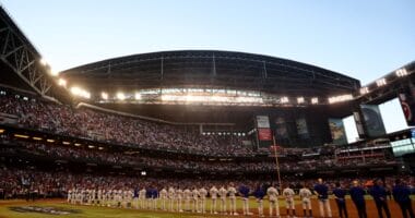 Dodgers lined up, Chase Field view, Chase Field roof, 2023 NLDS