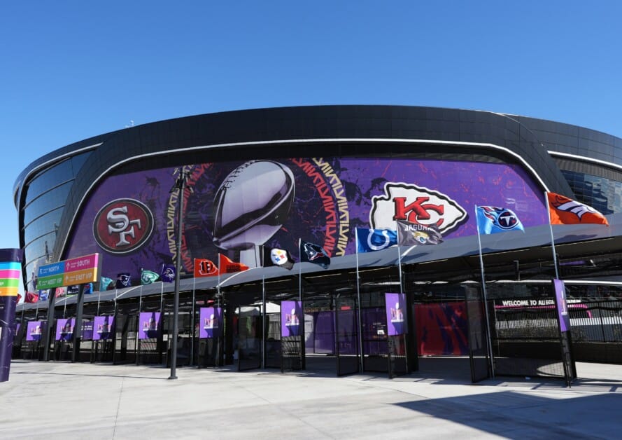 Allegiant Stadium entrance, San Francisco 49ers, Kansas City Chiefs, Super Bowl LVIII, Super Bowl 58