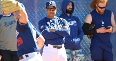 Bobby Miller, Dave Roberts, Tony Gonsolin, Dustin May, Dodgers workout, 2024 Spring Training