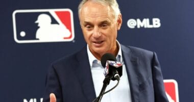 Rob Manfred, MLB logo, 2024 Spring Training, Grapefruit League Media Day