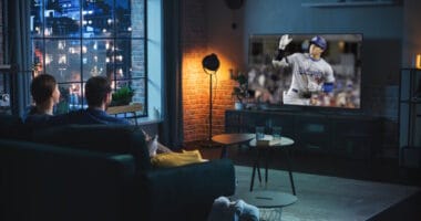 Couple Watching the Los Angeles Dodgers on TV at Home