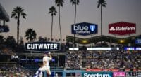 Jack Flaherty, Max Muncy, Teoscar Hernández, Dodger Stadium view, Three Sisters, palm trees