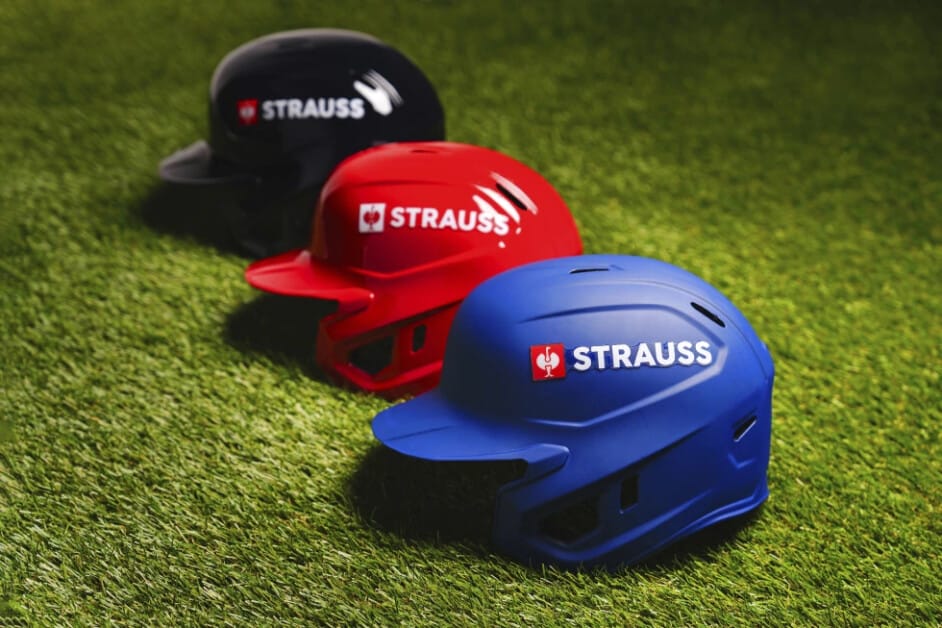 MLB helmet logo, STRAUSS